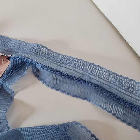 NEW True Vintage 90s Victoria Secret Blue Low Rise Sz XL Thong Sexy Sheer Trim - Picture 5 of 6
